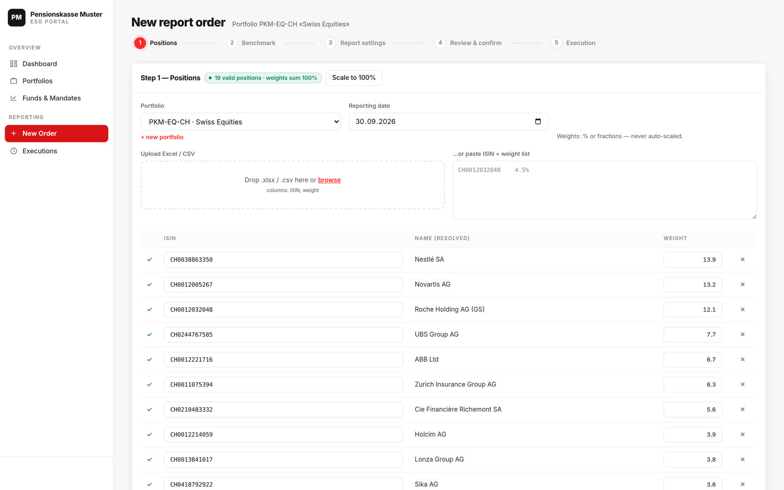 ESG portal: uploading a portfolio
